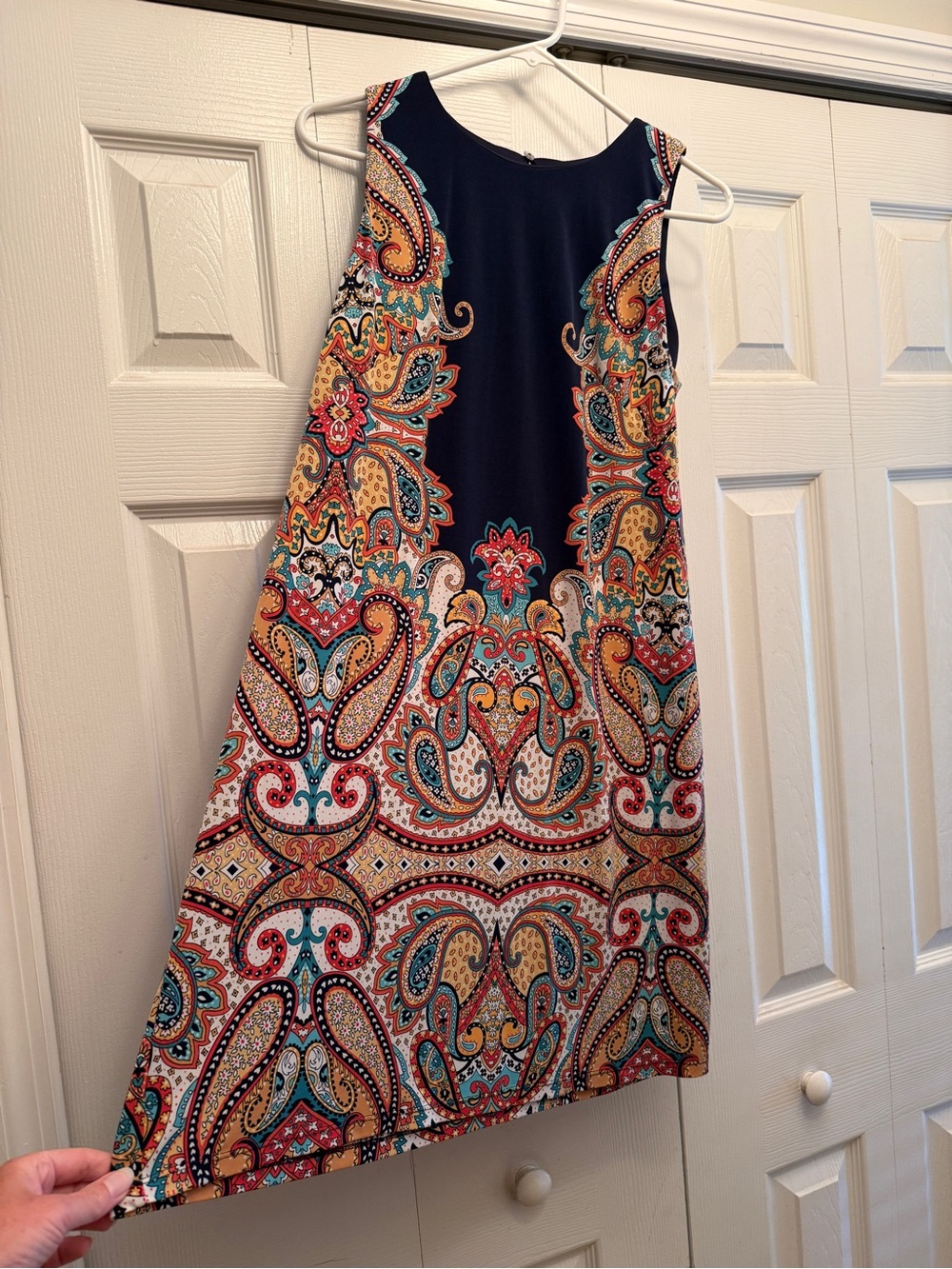 London Times Navy Paisley A-Line Dress with Multicolor Print
